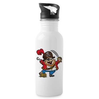 lustiger Pirat Schatz Schatztruhe Säbel Hakenhand - Trinkflasche mit integriertem Trinkhalm - Weiß - Rechts