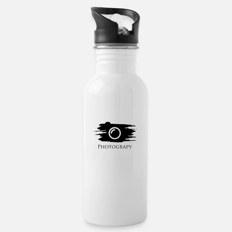 Photography, camera, Kamera, Logo - Trinkflasche mit integriertem Trinkhalm - Weiß