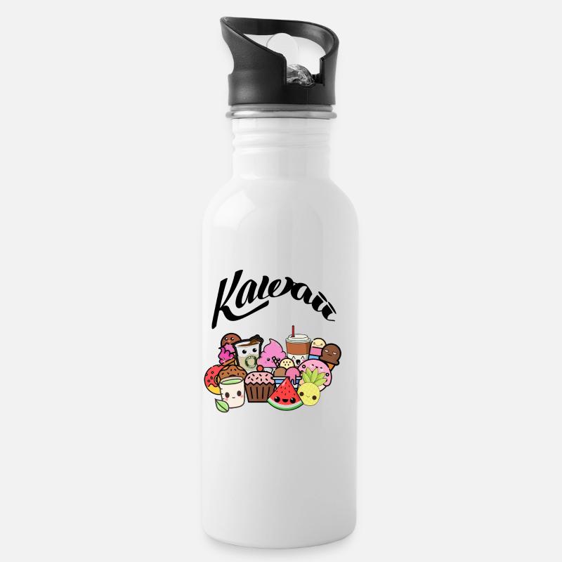 Kawaii - Süssigkeiten - Trinkflasche mit integriertem Trinkhalm - Weiß