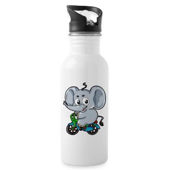 Elephant on Bike Cartoon Comic Tricycle Kids - Water bottle with straw - white - Right