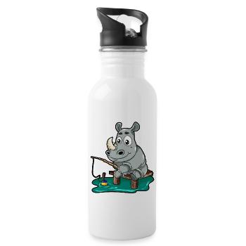 angelndes Nashorn Rino Angler Angeln Geschenk - Trinkflasche mit integriertem Trinkhalm - Weiß - Rechts