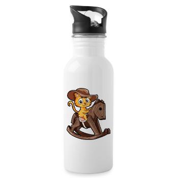 Holz Pferd Schaukelpferd Katze Kätzchen Geschenk - Trinkflasche mit integriertem Trinkhalm - Weiß - Rechts