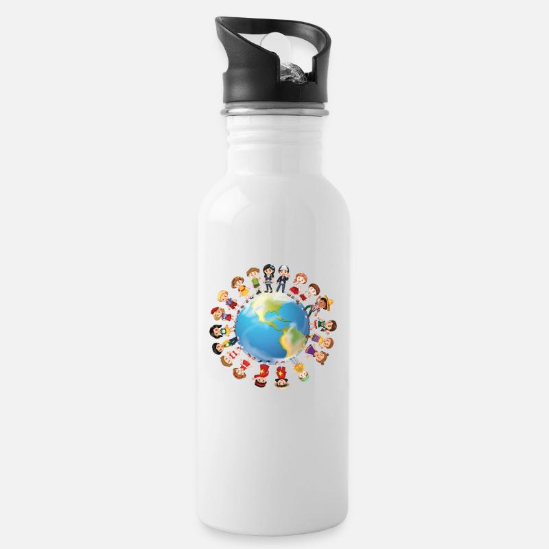Gegen Rassismus Friede - Trinkflasche mit integriertem Trinkhalm - Weiß