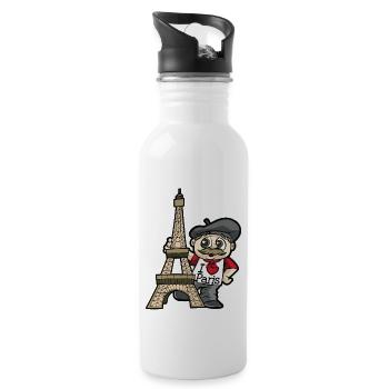 I LOVE PARIS Eiffel Tower France Cartoon Gift - Water bottle with straw - white - Right