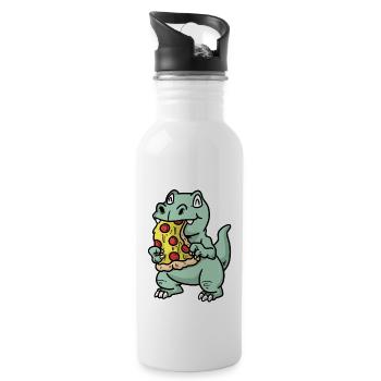 Small dino with pizza - Water bottle with straw - white - Right