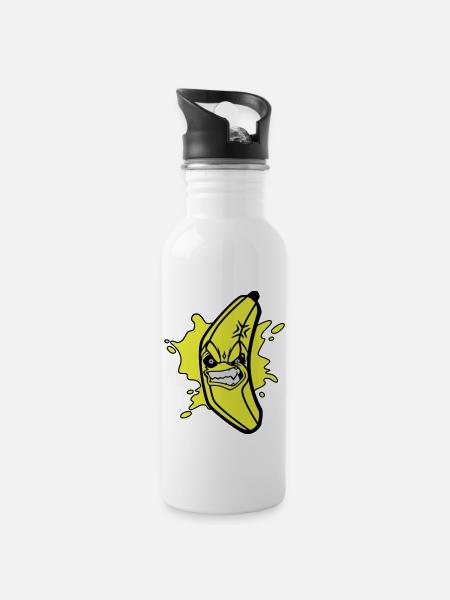 Angry banana - Trinkflasche mit integriertem Trinkhalm - Weiß