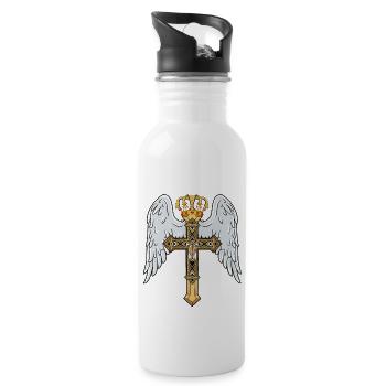 Himmlisches Kreuz mit Krone - Trinkflasche mit integriertem Trinkhalm - Weiß - Rechts