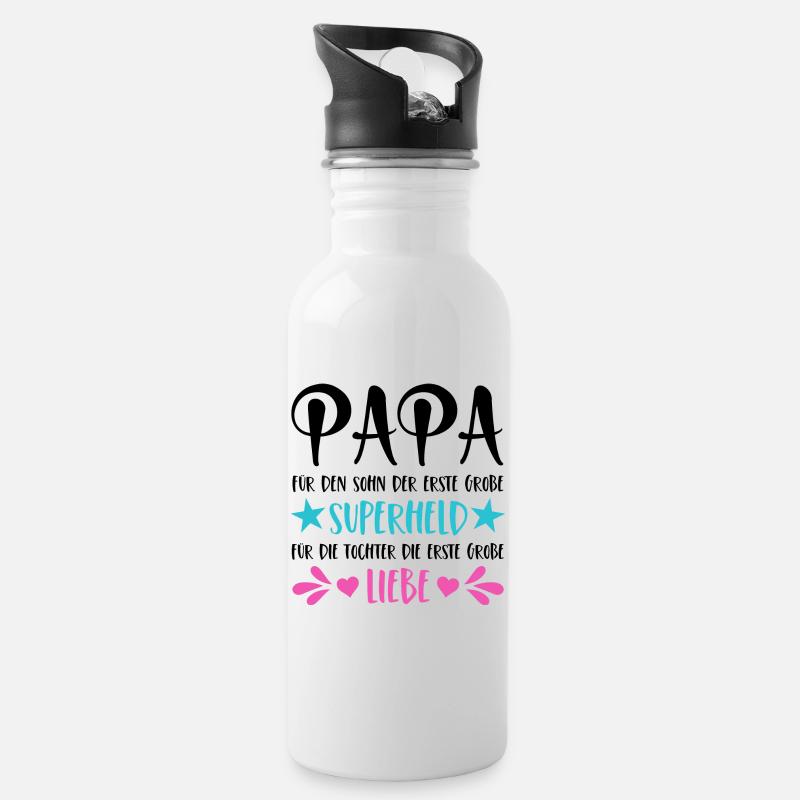 Papa Superheld Sohn Erste Große Liebe Tochter - Trinkflasche mit integriertem Trinkhalm - Weiß