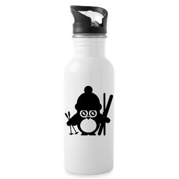 winter sports humor penguin - Water bottle with straw - white - Right