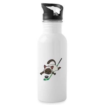 Katze Eishockey Wintersport Hockey Katzen Puck - Trinkflasche mit integriertem Trinkhalm - Weiß - Rechts