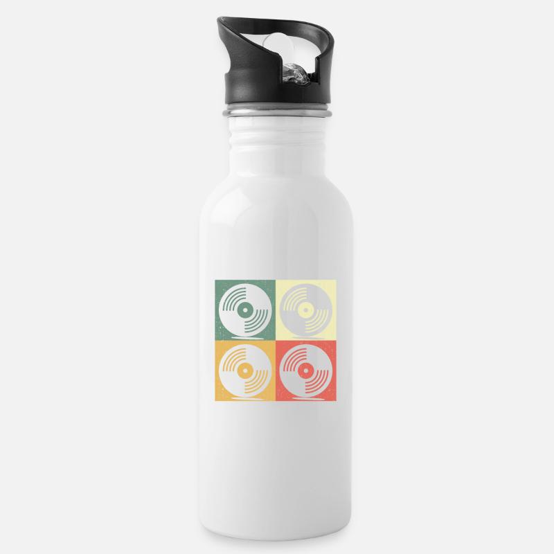 Vinyl Schallplatte Turntables Retro Geschenk - Trinkflasche mit integriertem Trinkhalm - Weiß
