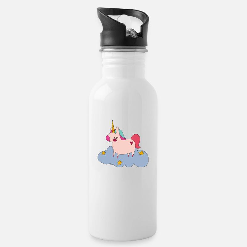 Unicorn , Einhorn, - Trinkflasche mit integriertem Trinkhalm - Weiß