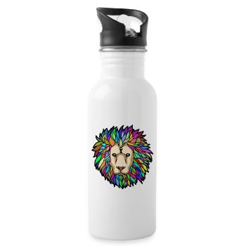 Leo Lion Lion's Head Wildlife Animals Zodiac Sign - Water bottle with straw - white - Right