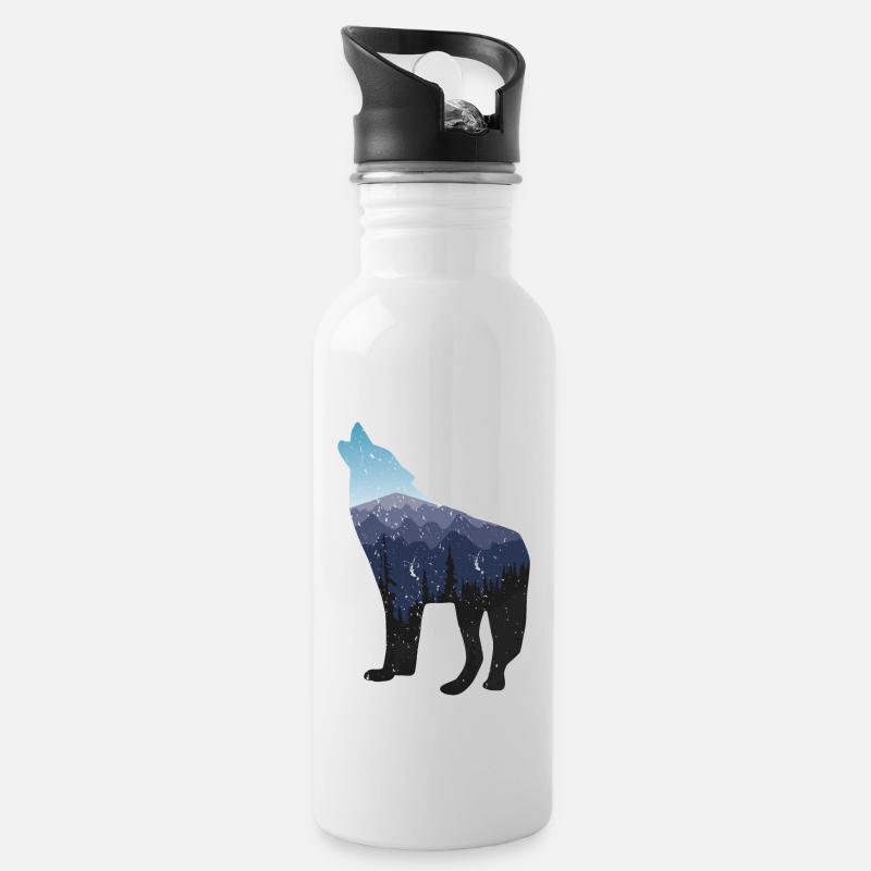 Lone Wolf Survives The Mountain Silhouette Art - Gourde avec paille intégrée - blanc