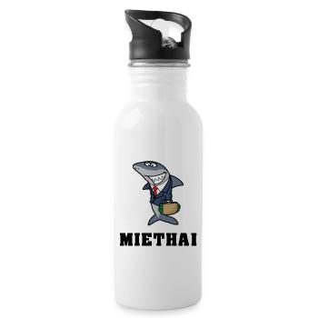 böser Hai Miethai Finanzhai Immobilienhai Geschenk - Trinkflasche mit integriertem Trinkhalm - Weiß - Rechts