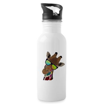 Regenbogen Giraffe mit Sonnebrille Geschenkidee - Trinkflasche mit integriertem Trinkhalm - Weiß - Rechts