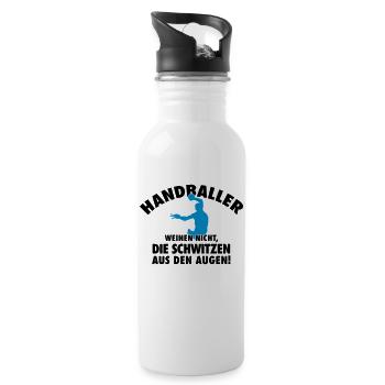 Handballer weinen nicht... schwitzen aus den Augen - Trinkflasche mit integriertem Trinkhalm - Weiß - Rechts