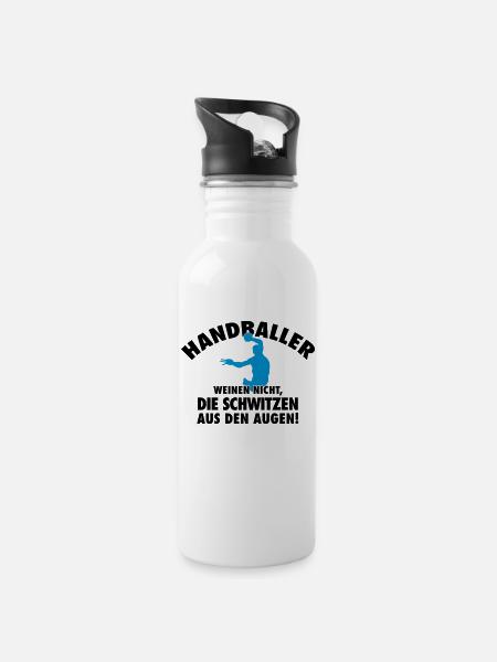 Handballer weinen nicht... schwitzen aus den Augen - Trinkflasche mit integriertem Trinkhalm - Weiß