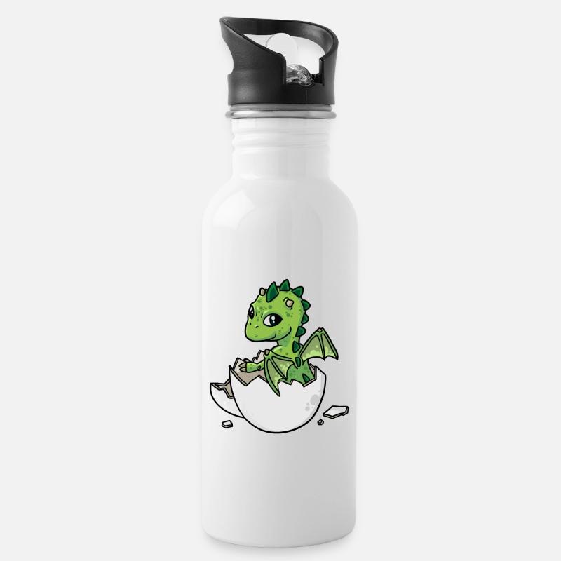 Baby Geburt Ei Eier schlüpfen Dino Drachen Fantasy - Trinkflasche mit integriertem Trinkhalm - Weiß