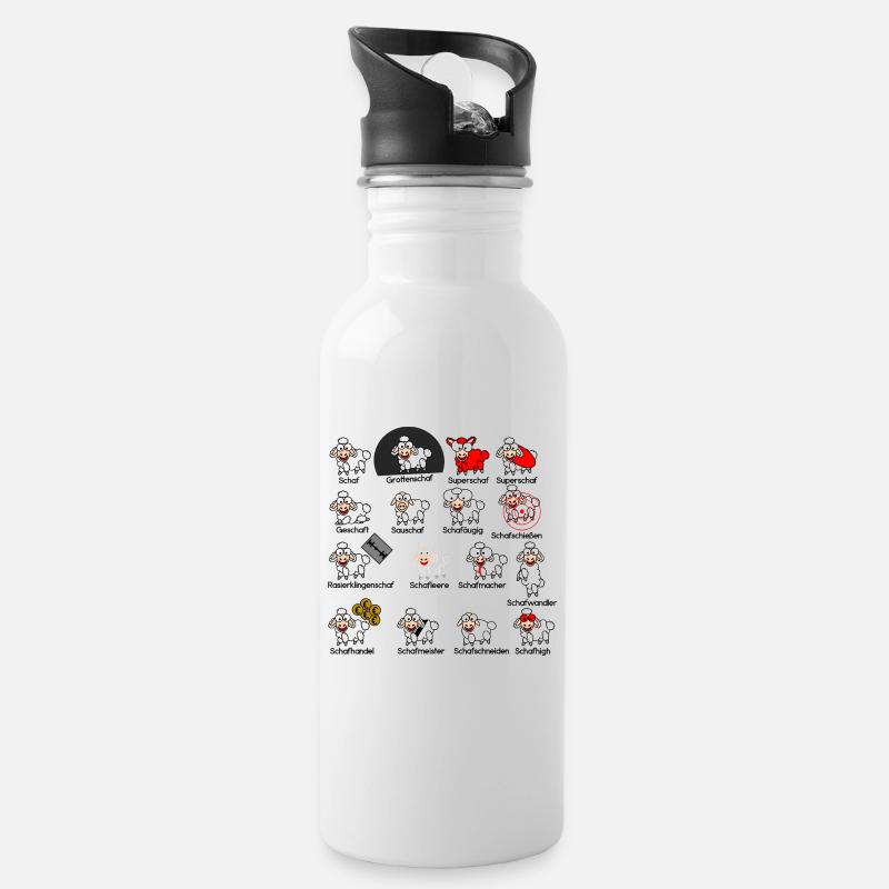 Schafarten in der Übersicht B #Schafmania - Trinkflasche mit integriertem Trinkhalm - Weiß