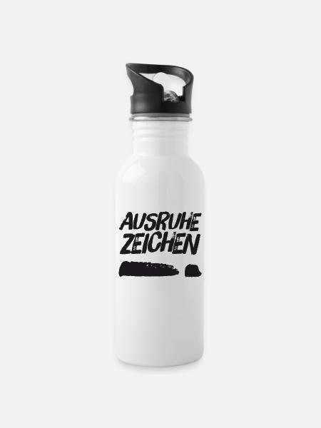 Ausruhezeichen liegendes Ausrufezeichen schwarz - Trinkflasche mit integriertem Trinkhalm - Weiß