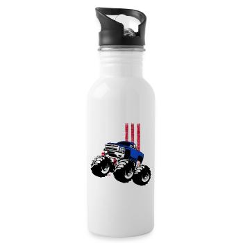 US Flag Monster Truck Gift | Monster Truck - Water bottle with straw - white - Right