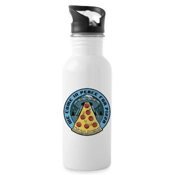 Pizza Spaceship Ufo Alien spaceship come in peace - Water bottle with straw - white - Right