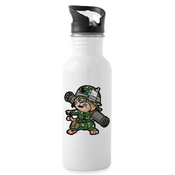Cat with Bazooka Panzerfaust Soldier Soldier - Water bottle with straw - white - Right