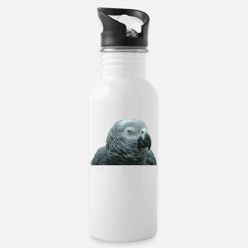 Graupapagei Porträt - Trinkflasche mit integriertem Trinkhalm - Weiß