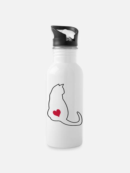 Chat - Gourde avec paille intégrée - blanc