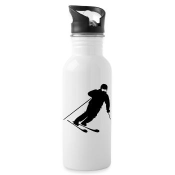 Skifahrer Silhouette – Motiv für Wintersportler - Trinkflasche mit integriertem Trinkhalm - Weiß - Rechts