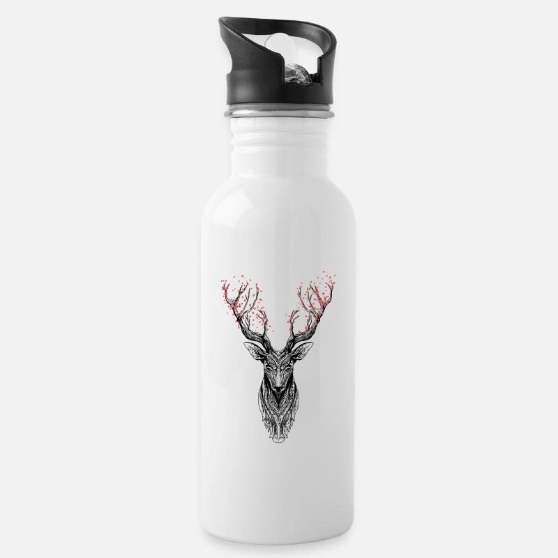 Cerf - forêt et nouvelle vie - Gourde avec paille intégrée - blanc