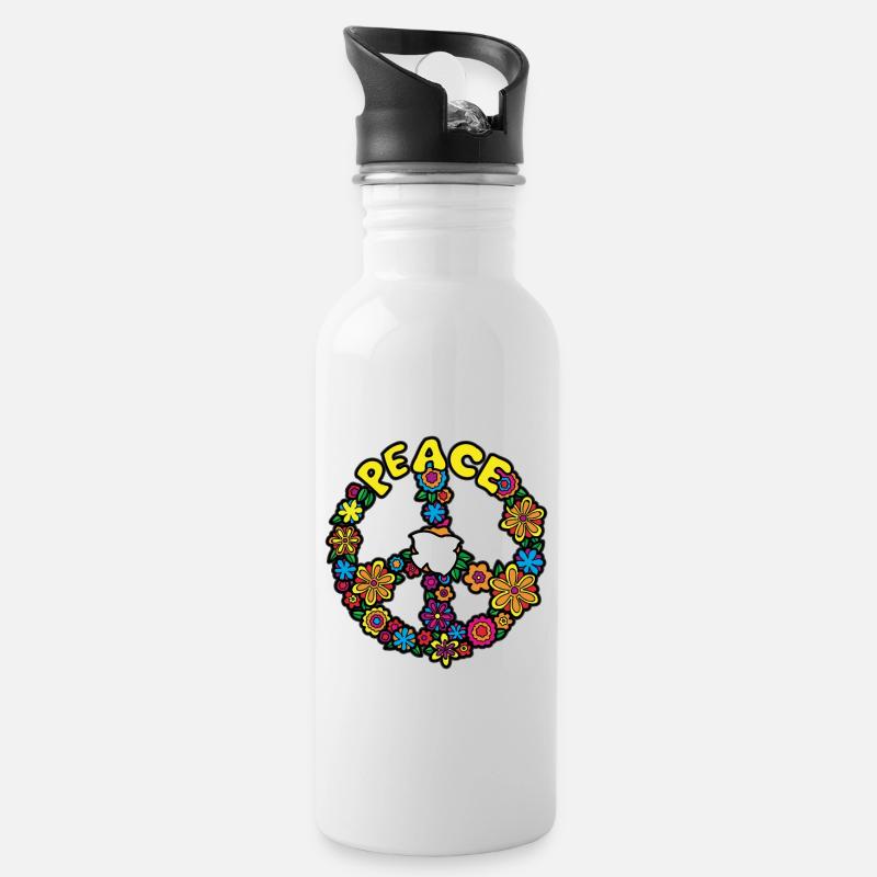 FLOWER POWER Frieden - Trinkflasche mit integriertem Trinkhalm - Weiß
