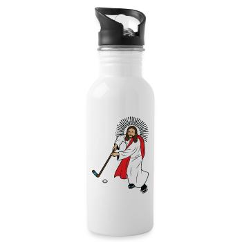 Jesus Christus Hockey Eishockey Team Sport Freak - Trinkflasche mit integriertem Trinkhalm - Weiß - Rechts