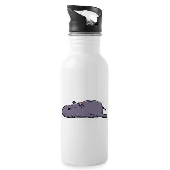 sleep hippopotamus Müdes Faules Nilpferd nope - Trinkflasche mit integriertem Trinkhalm - Weiß - Rechts