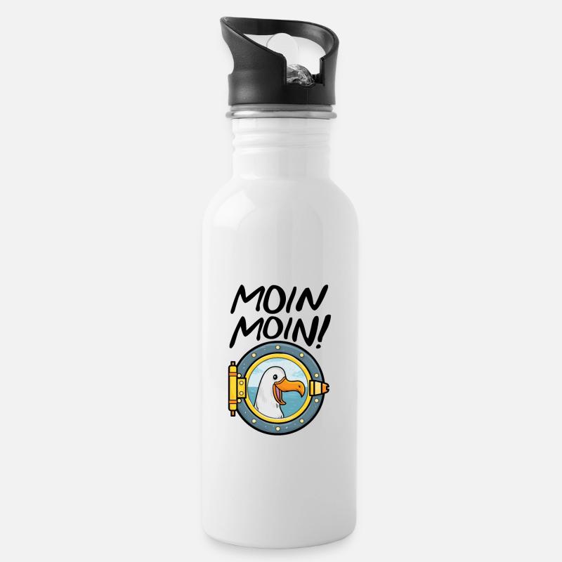Moin Moin Möwe Anker Ostsee Nordsee Schiffsluke - Trinkflasche mit integriertem Trinkhalm - Weiß