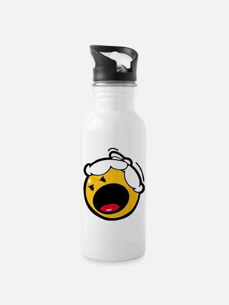 Smiley Anger Madness - Trinkflasche mit integriertem Trinkhalm - Weiß