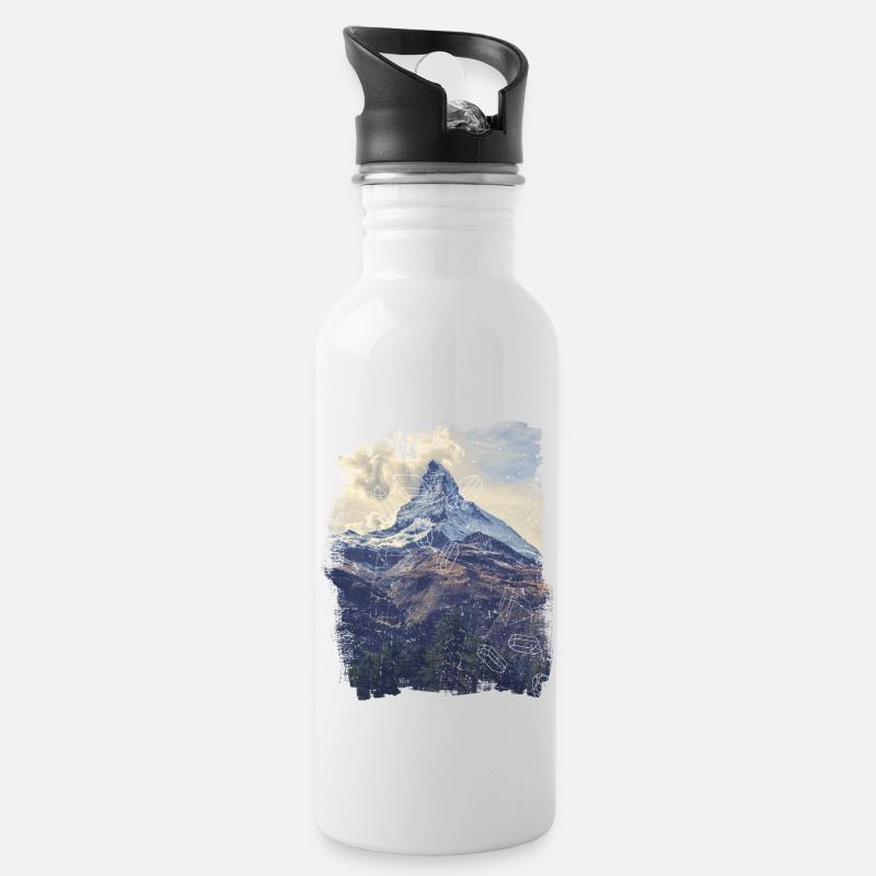 Berge & Diamonds - Trinkflasche mit integriertem Trinkhalm - Weiß