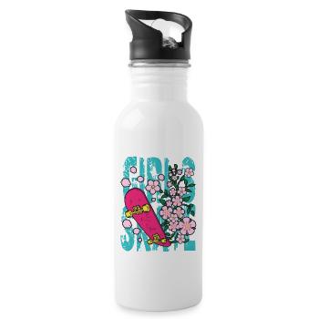 Girls Skate Skatboard Girl Funny Gift - Water bottle with straw - white - Right