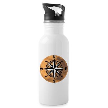 Compass wind rose nautical planet universe - Water bottle with straw - white - Right