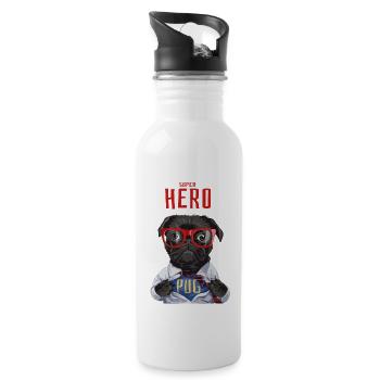Mops, Lustiger Hund, Superheld - Trinkflasche mit integriertem Trinkhalm - Weiß - Rechts
