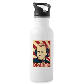 Johannes Brahms Retro Propaganda - Water bottle with straw - white - Right