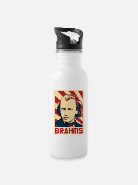 Johannes Brahms Retro Propaganda - Trinkflasche mit integriertem Trinkhalm - Weiß