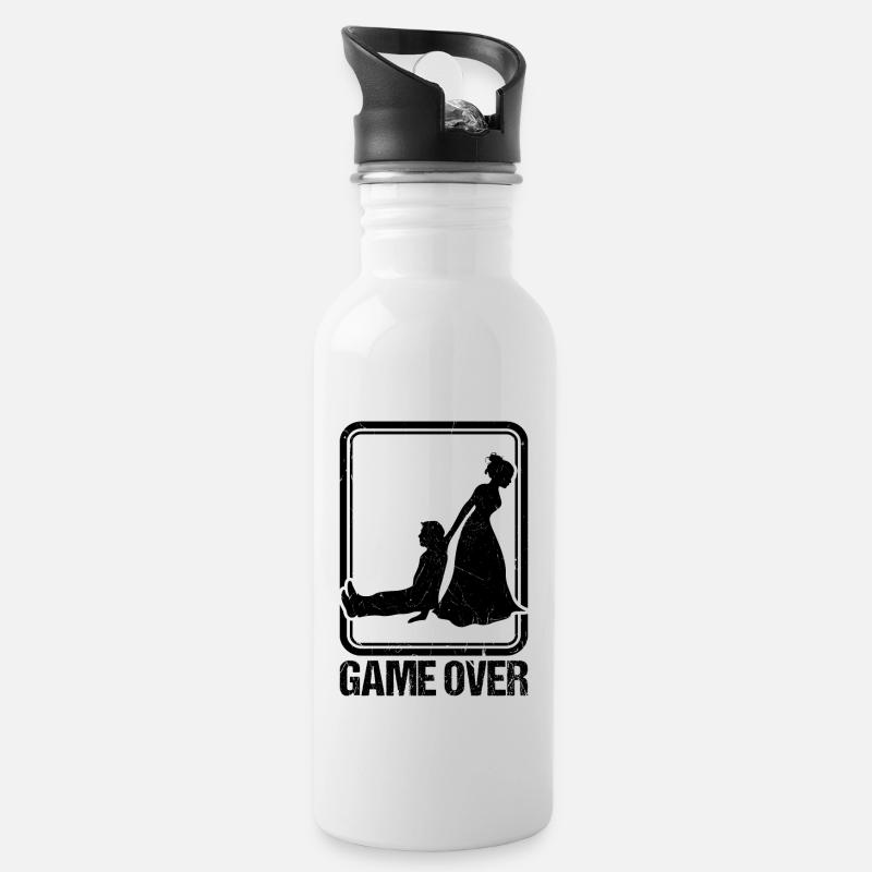 Game Over Hochzeit - Trinkflasche mit integriertem Trinkhalm - Weiß
