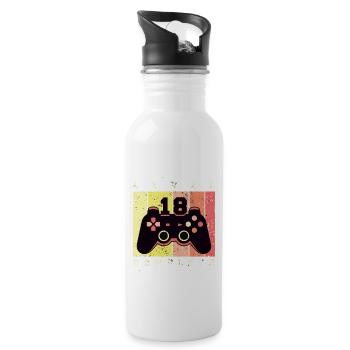 Cool Gamer Shirt Level 18 for the 18th Birthday - Water bottle with straw - white - Right