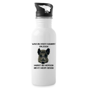 Jäger Wildschwein Jagd Geschenkidee - Trinkflasche mit integriertem Trinkhalm - Weiß - Rechts