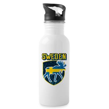 Schweden Elch - Trinkflasche mit integriertem Trinkhalm - Weiß - Rechts