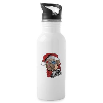 Christmas dog Pug Christmas - Water bottle with straw - white - Right