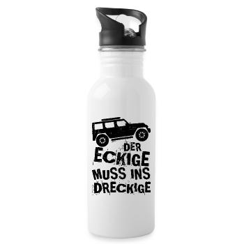Der Eckige muss ins Dreckige Geländewagen Shirt - Trinkflasche mit integriertem Trinkhalm - Weiß - Rechts
