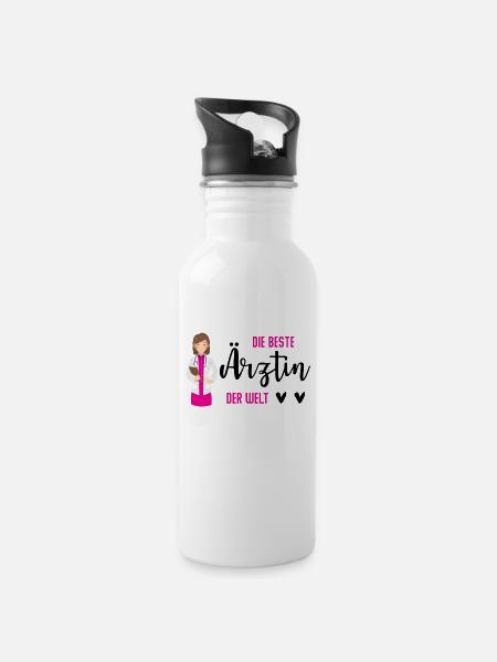Ärztin shirt • Die beste Ärztin der Welt Geschenk - Trinkflasche mit integriertem Trinkhalm - Weiß